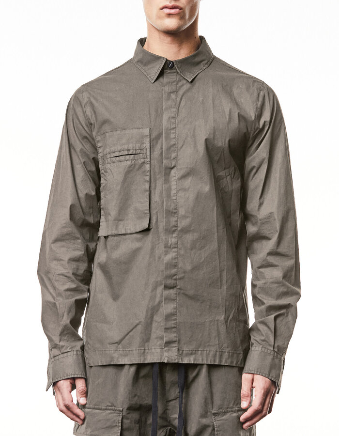 THOM KROM WASHED COTTON SHIRT WITH POCKET - ROCK
