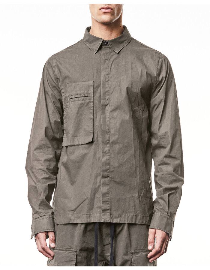 THOM KROM WASHED COTTON SHIRT WITH POCKET - ROCK