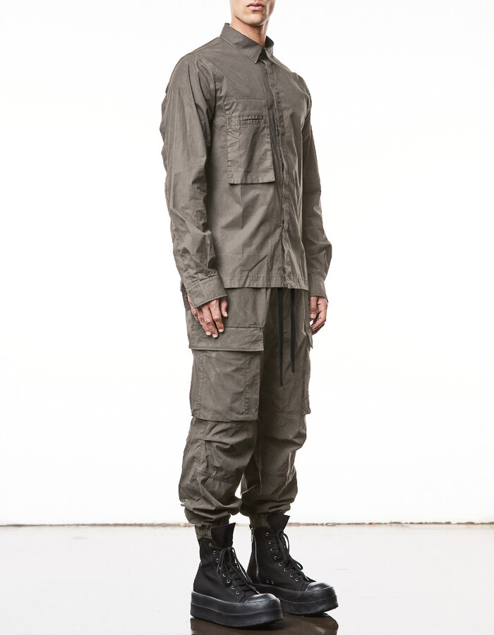 THOM KROM WASHED COTTON SHIRT WITH POCKET - ROCK