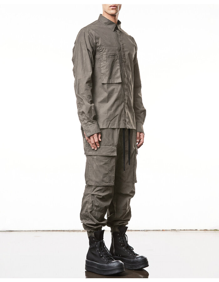 THOM KROM WASHED COTTON SHIRT WITH POCKET - ROCK
