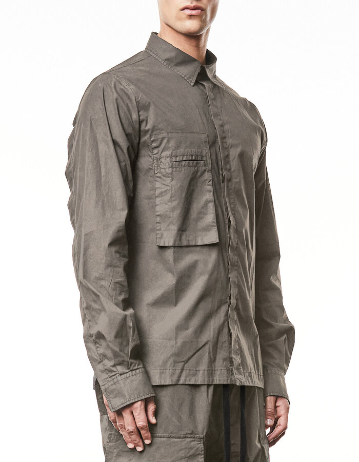 THOM KROM WASHED COTTON SHIRT WITH POCKET - ROCK