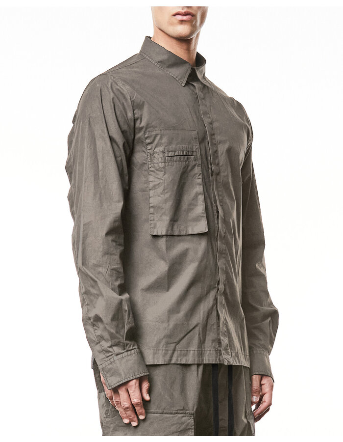 THOM KROM WASHED COTTON SHIRT WITH POCKET - ROCK