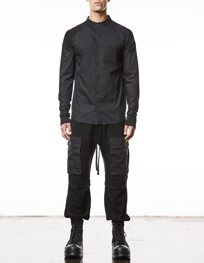 THOM KROM RIB CUFF MANDARIN SHIRT