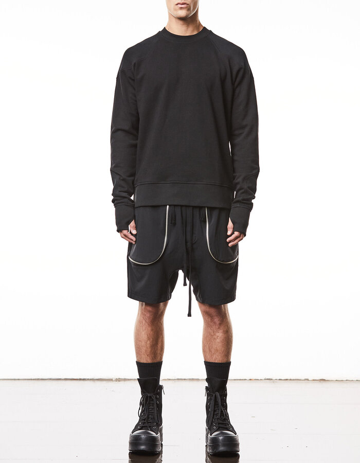 THOM KROM COTTON CREWNECK SWEATER WITH WAFFLE INSERT