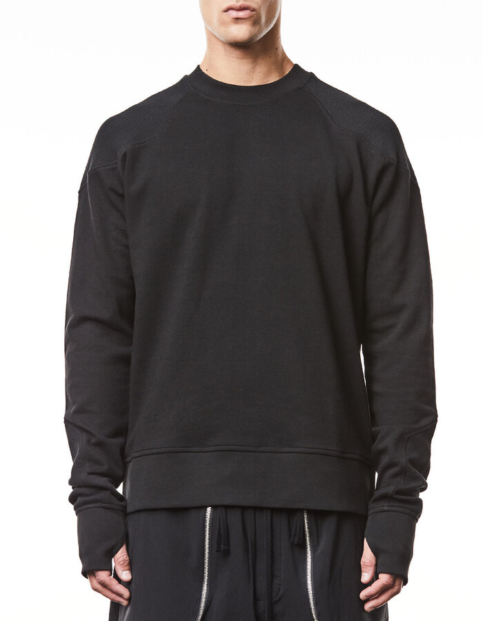 THOM KROM COTTON CREWNECK SWEATER WITH WAFFLE INSERT
