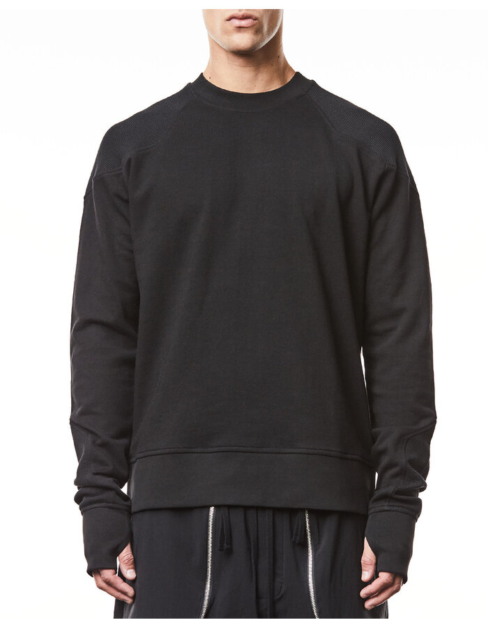 THOM KROM COTTON CREWNECK SWEATER WITH WAFFLE INSERT