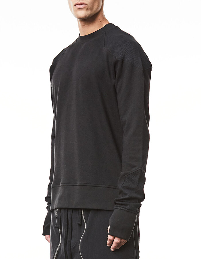 THOM KROM COTTON CREWNECK SWEATER WITH WAFFLE INSERT