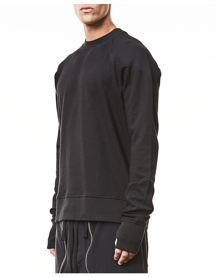 THOM KROM COTTON CREWNECK SWEATER WITH WAFFLE INSERT