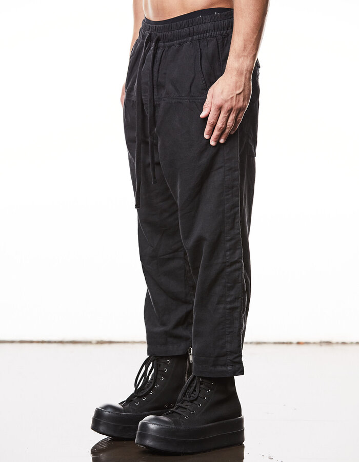 THOM KROM LINEN & COTTON CROPPED TROUSER - BLACK