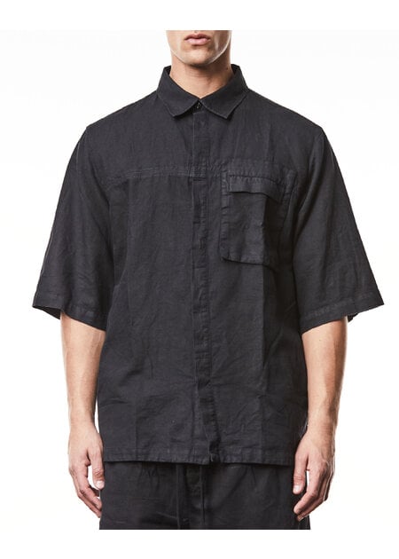 THOM KROM LINEN & COTTON OVERSIZED SHORT SLEEVE COLLARED SHIRT
