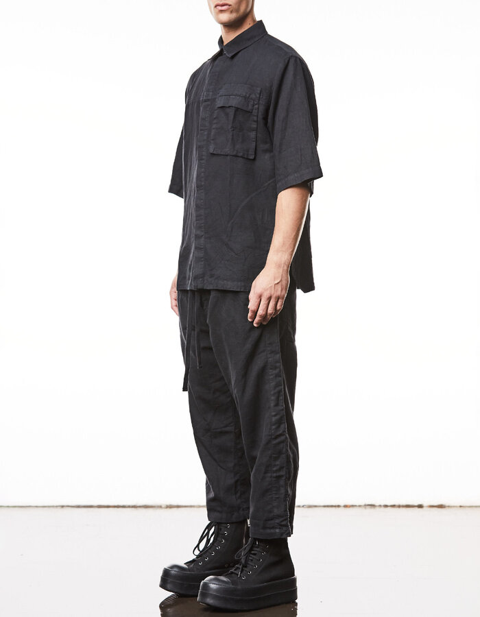 THOM KROM LINEN & COTTON OVERSIZED SHORT SLEEVE COLLARED SHIRT