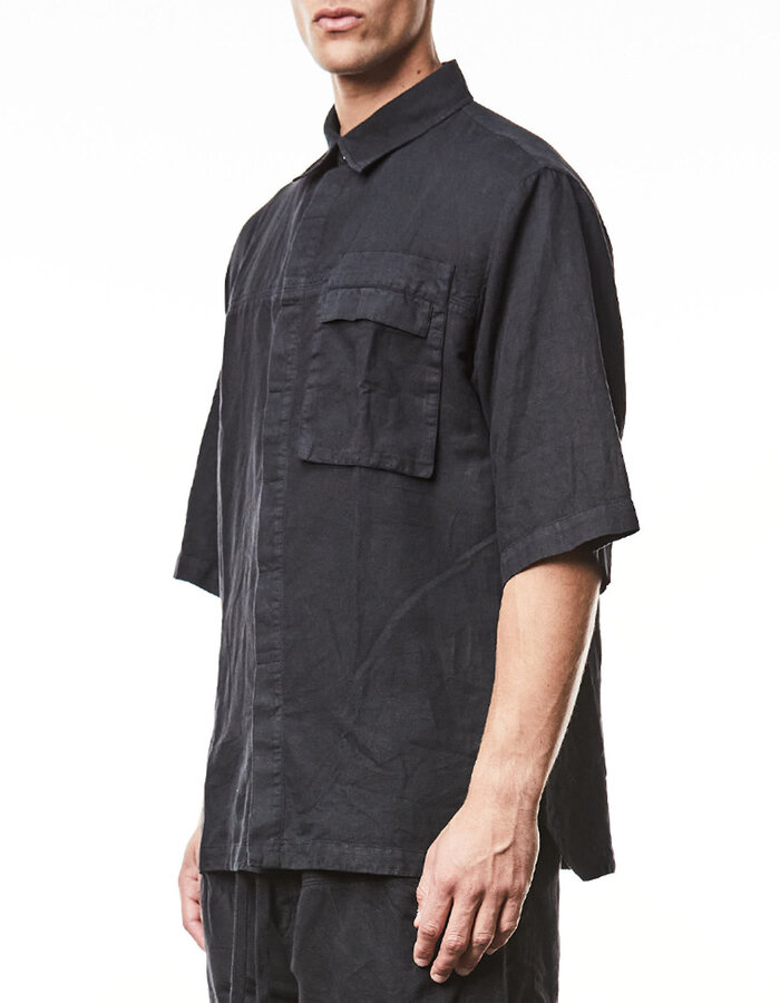 THOM KROM LINEN & COTTON OVERSIZED SHORT SLEEVE COLLARED SHIRT