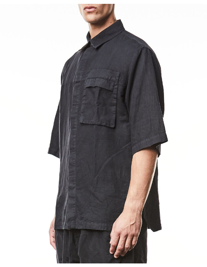 THOM KROM LINEN & COTTON OVERSIZED SHORT SLEEVE COLLARED SHIRT