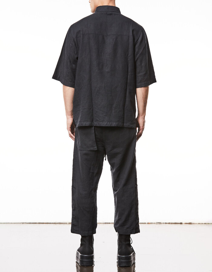 THOM KROM LINEN & COTTON OVERSIZED SHORT SLEEVE COLLARED SHIRT