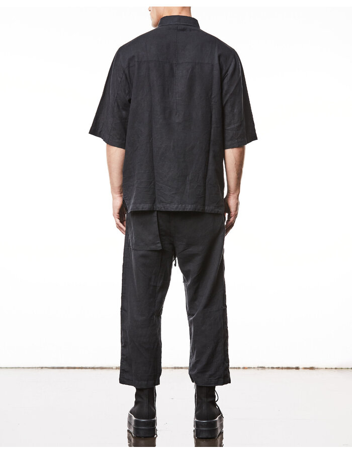 THOM KROM LINEN & COTTON OVERSIZED SHORT SLEEVE COLLARED SHIRT