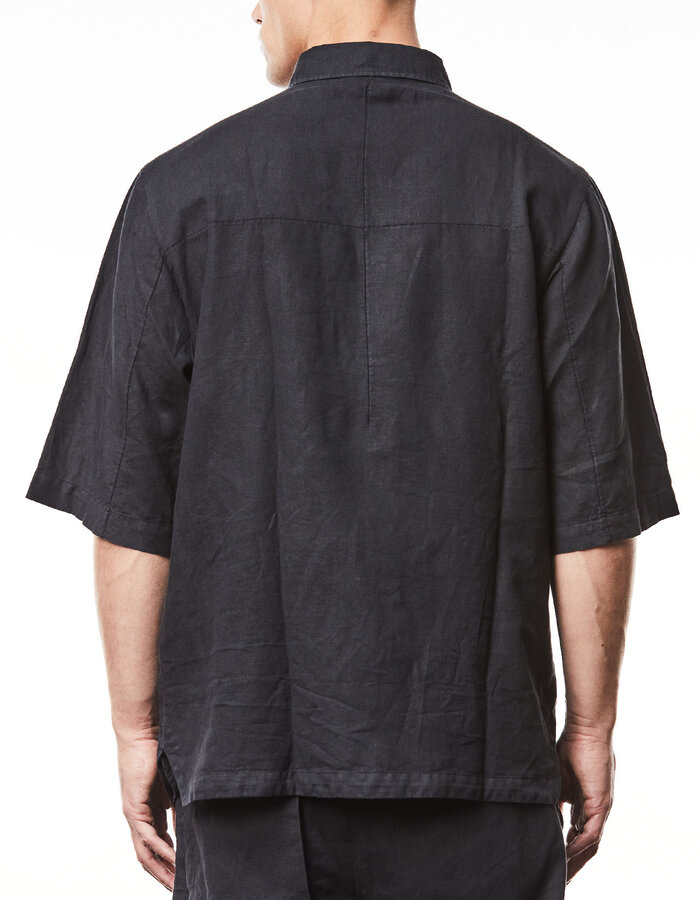 THOM KROM LINEN & COTTON OVERSIZED SHORT SLEEVE COLLARED SHIRT
