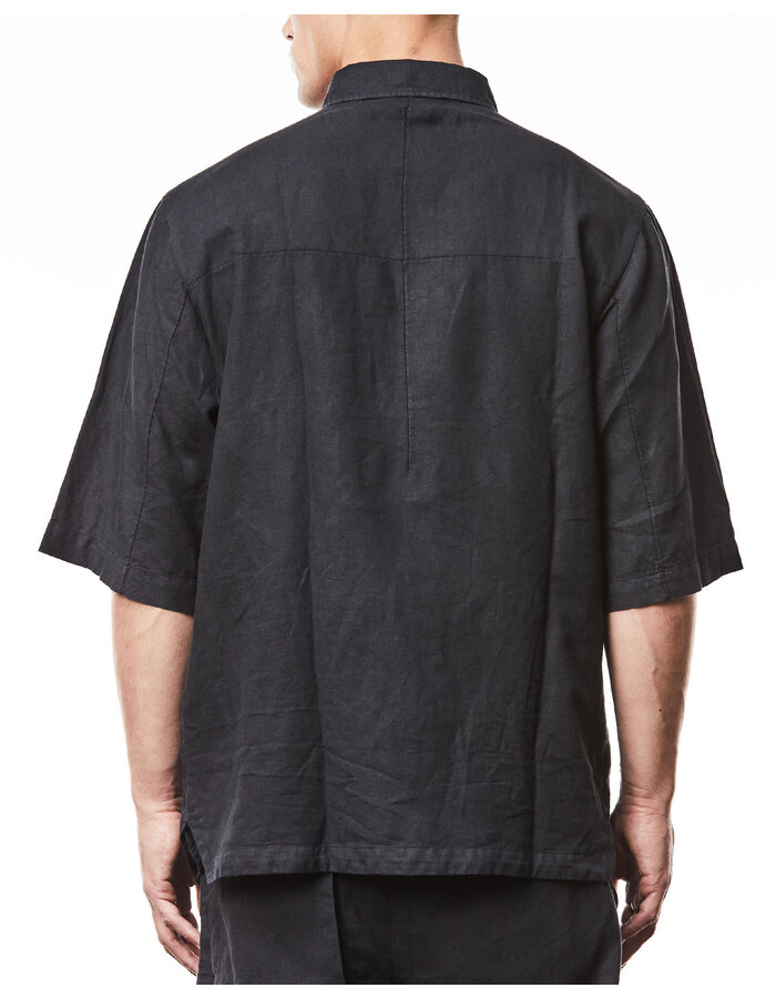 THOM KROM LINEN & COTTON OVERSIZED SHORT SLEEVE COLLARED SHIRT