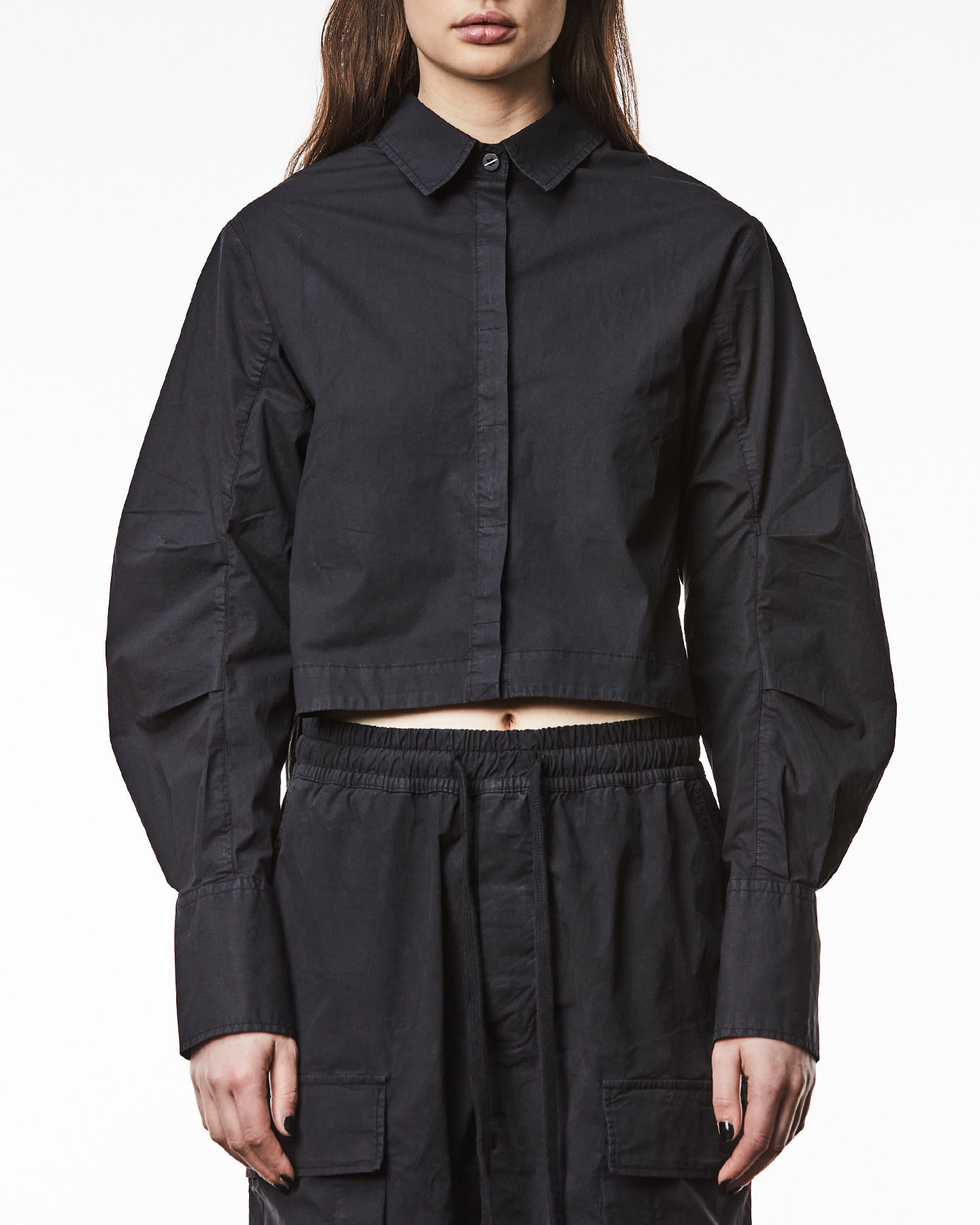 STRETCH POPLIN PUFF SLEEVE BLOUSE