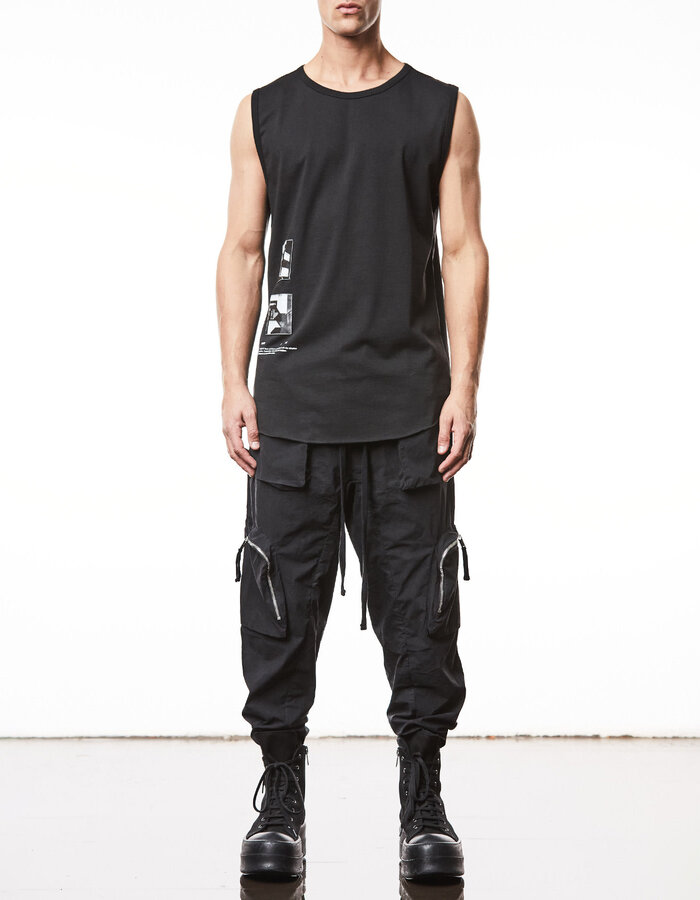 THOM KROM LIGHT COTTON CURVE ZIP CARGO TROUSER - BLACK
