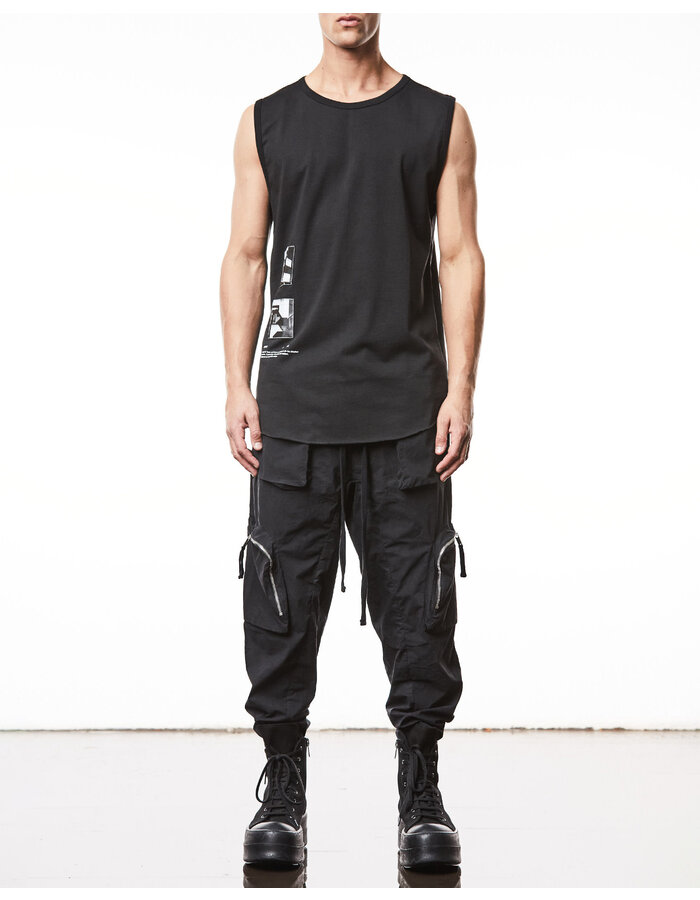 THOM KROM LIGHT COTTON CURVE ZIP CARGO TROUSER - BLACK