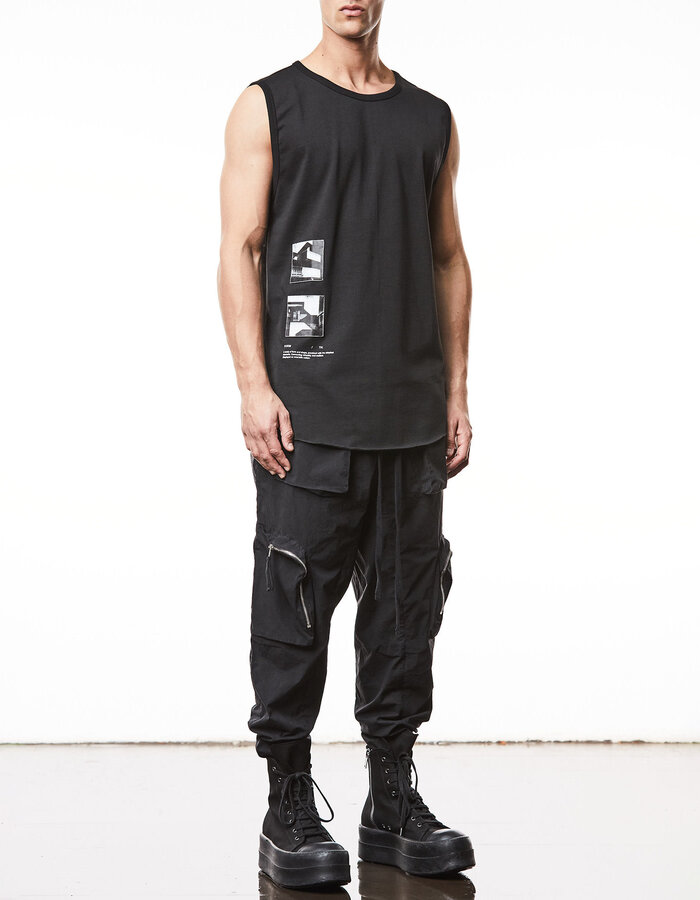 THOM KROM LIGHT COTTON CURVE ZIP CARGO TROUSER - BLACK
