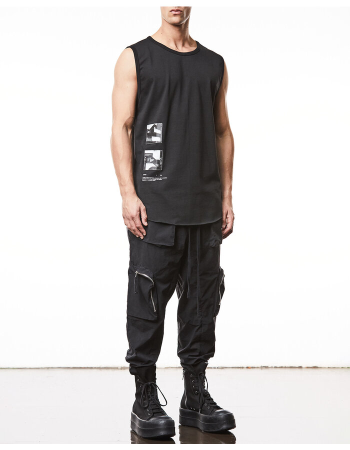 THOM KROM LIGHT COTTON CURVE ZIP CARGO TROUSER - BLACK