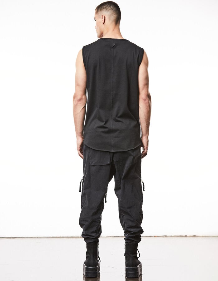 THOM KROM LIGHT COTTON CURVE ZIP CARGO TROUSER - BLACK