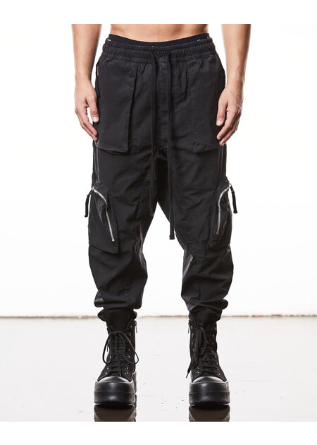 THOM KROM LIGHT COTTON CURVE ZIP CARGO TROUSER - BLACK