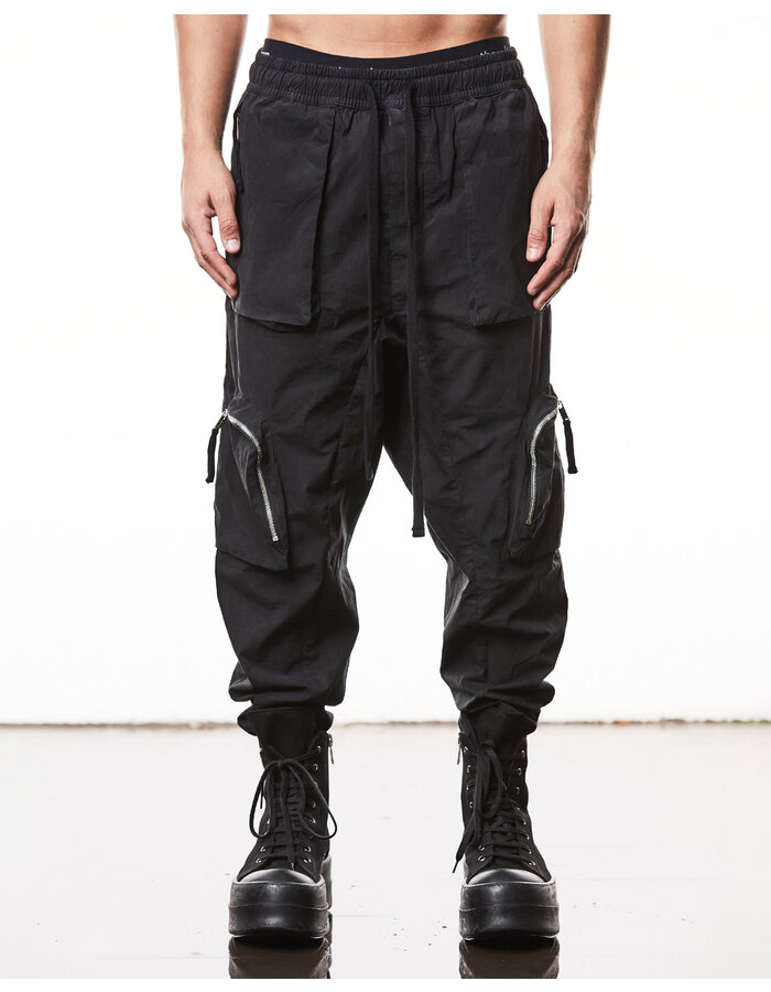THOM KROM LIGHT COTTON CURVE ZIP CARGO TROUSER - BLACK