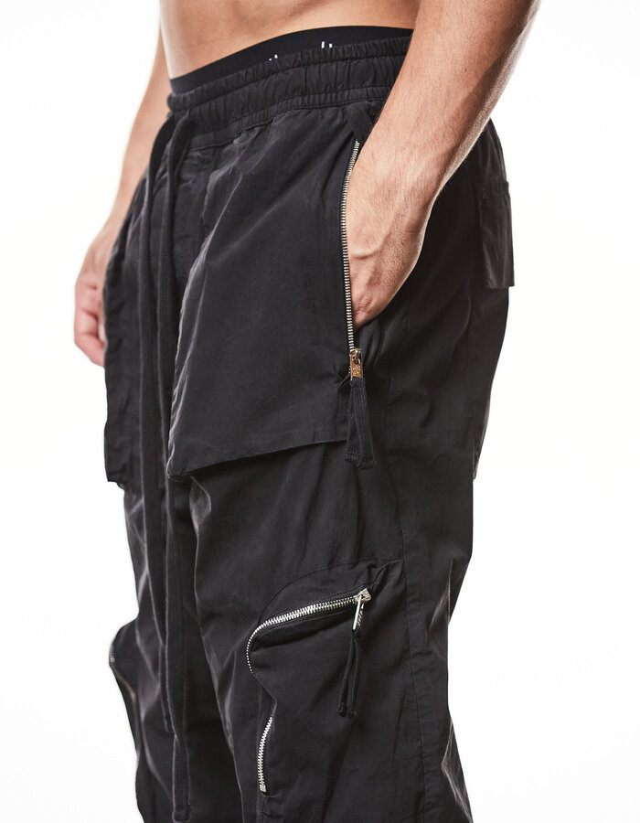 THOM KROM LIGHT COTTON CURVE ZIP CARGO TROUSER - BLACK