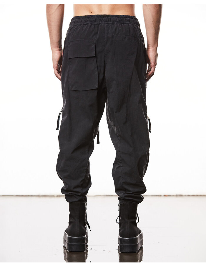 THOM KROM LIGHT COTTON CURVE ZIP CARGO TROUSER - BLACK