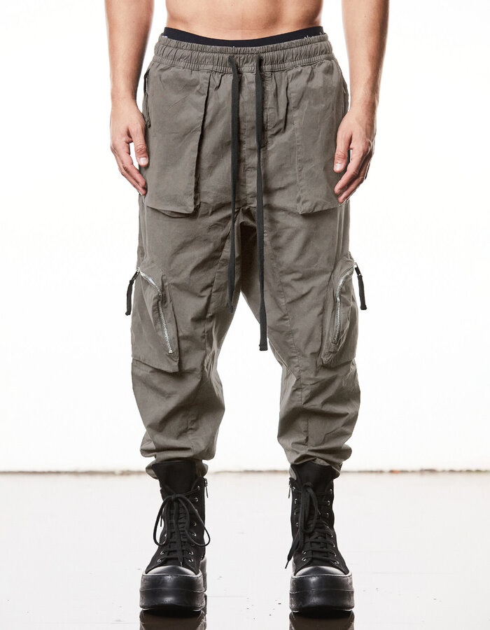 THOM KROM LIGHT COTTON CURVE ZIP CARGO TROUSER - ROCK