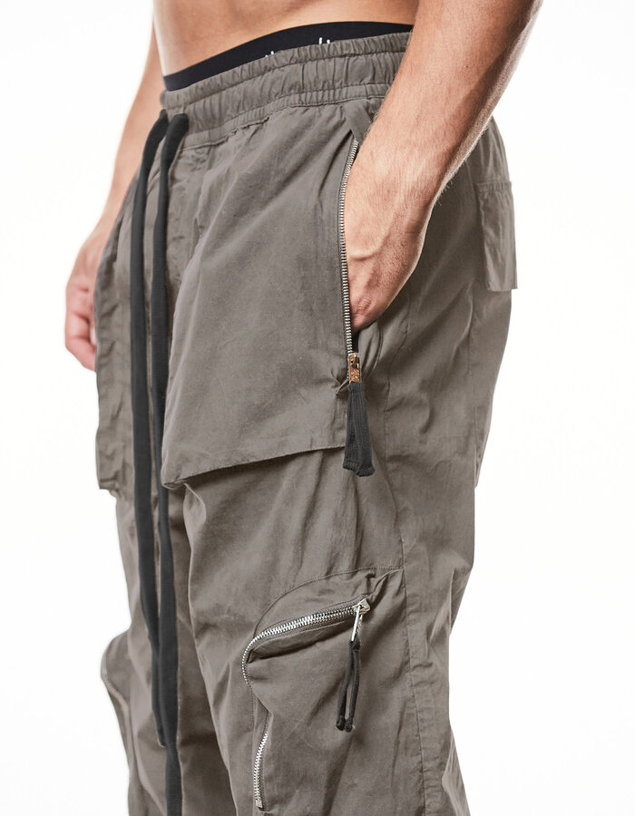 THOM KROM LIGHT COTTON CURVE ZIP CARGO TROUSER - ROCK