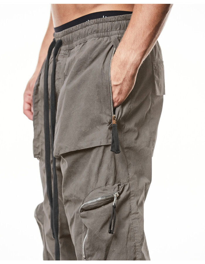 THOM KROM LIGHT COTTON CURVE ZIP CARGO TROUSER - ROCK