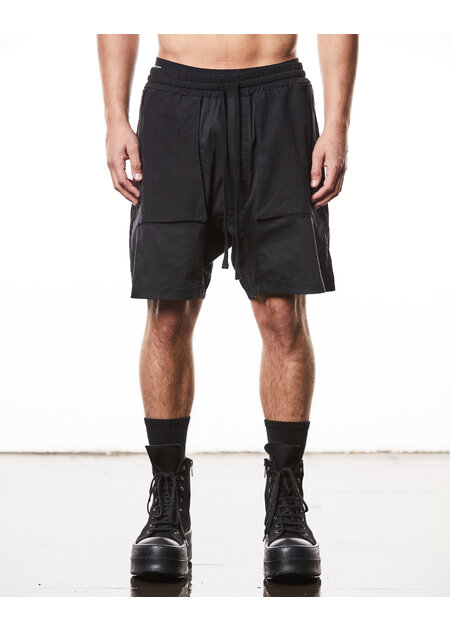 THOM KROM LINEN PATCH POCKET STRETCH COTTON BLEND SHORT - BLACK