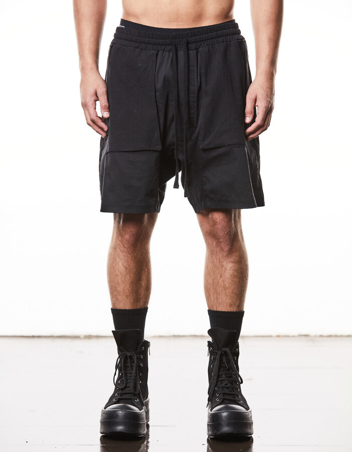 THOM KROM LINEN PATCH POCKET STRETCH COTTON BLEND SHORT - BLACK