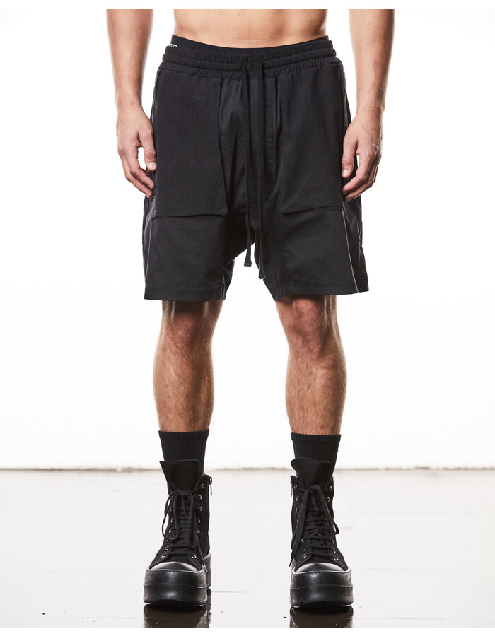 THOM KROM LINEN PATCH POCKET STRETCH COTTON BLEND SHORT - BLACK