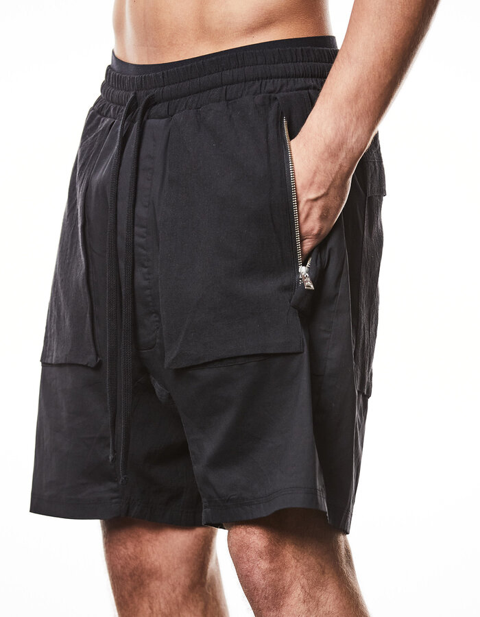 THOM KROM LINEN PATCH POCKET STRETCH COTTON BLEND SHORT - BLACK