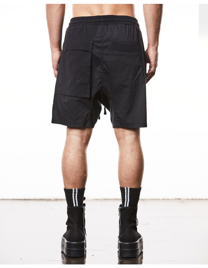 THOM KROM LINEN PATCH POCKET STRETCH COTTON BLEND SHORT - BLACK