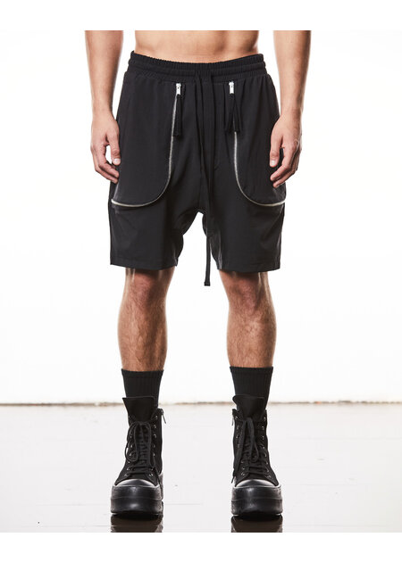 THOM KROM CURVED ZIP GUSSET HYPER-STRETCH NYLON SHORTS - BLACK