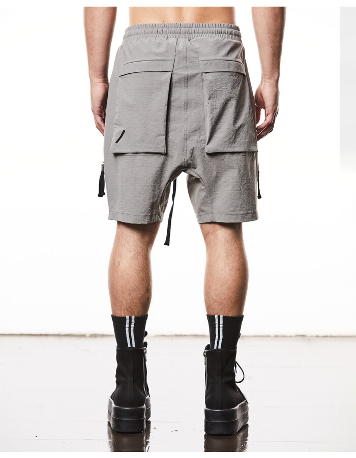 THOM KROM CURVED ZIP GUSSET HYPER-STRETCH NYLON SHORTS - ROCK