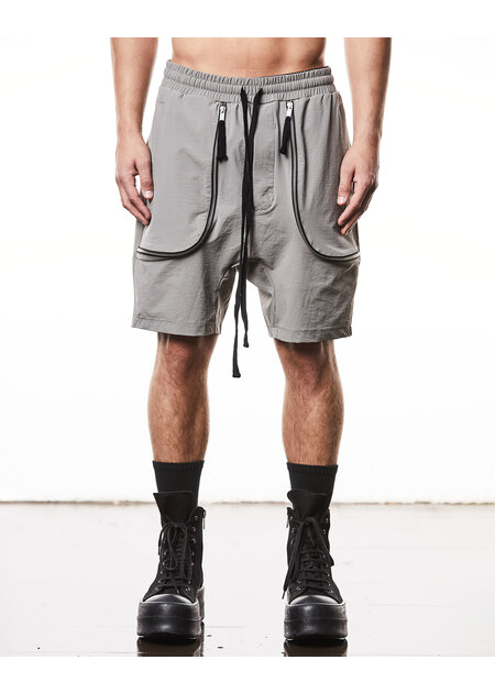 THOM KROM CURVED ZIP GUSSET HYPER-STRETCH NYLON SHORTS - ROCK