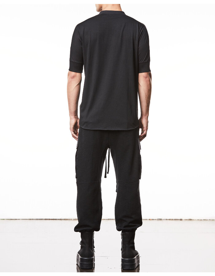 THOM KROM COTTON & MODAL CONCEALED BUTTON MANDARIN SHORT SLEEVE SHIRT