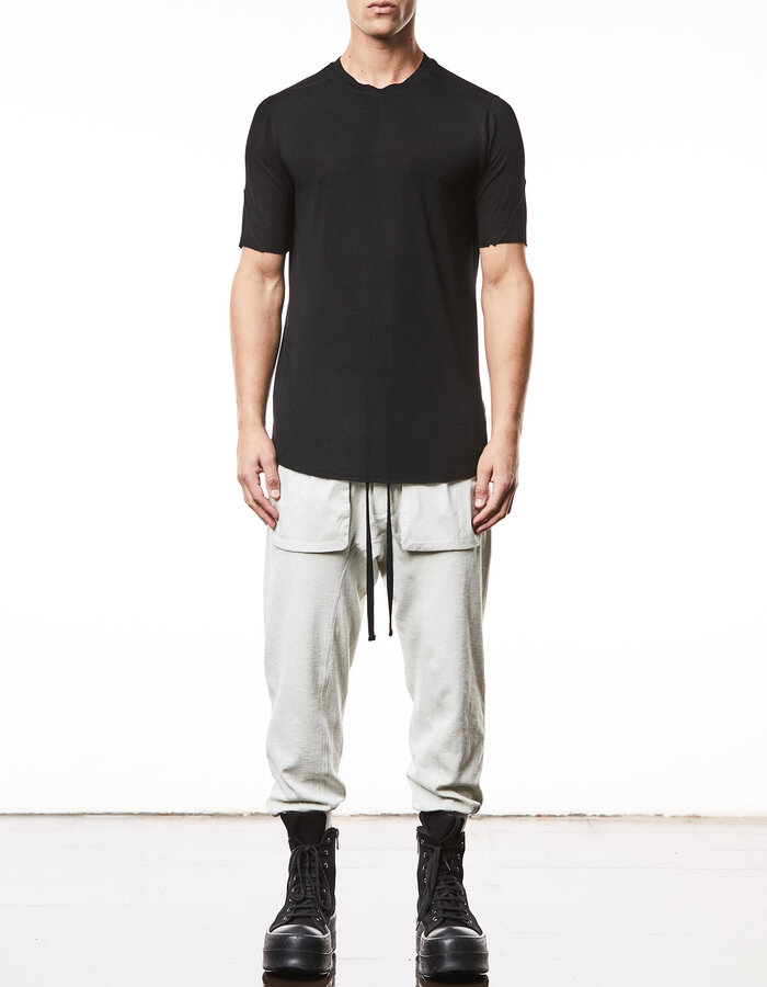 THOM KROM VORTEX VISCOSE FITTED SHORT SLEEVE T-SHIRT - BLACK