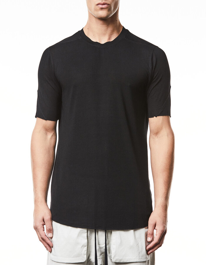 THOM KROM VORTEX VISCOSE FITTED SHORT SLEEVE T-SHIRT - BLACK