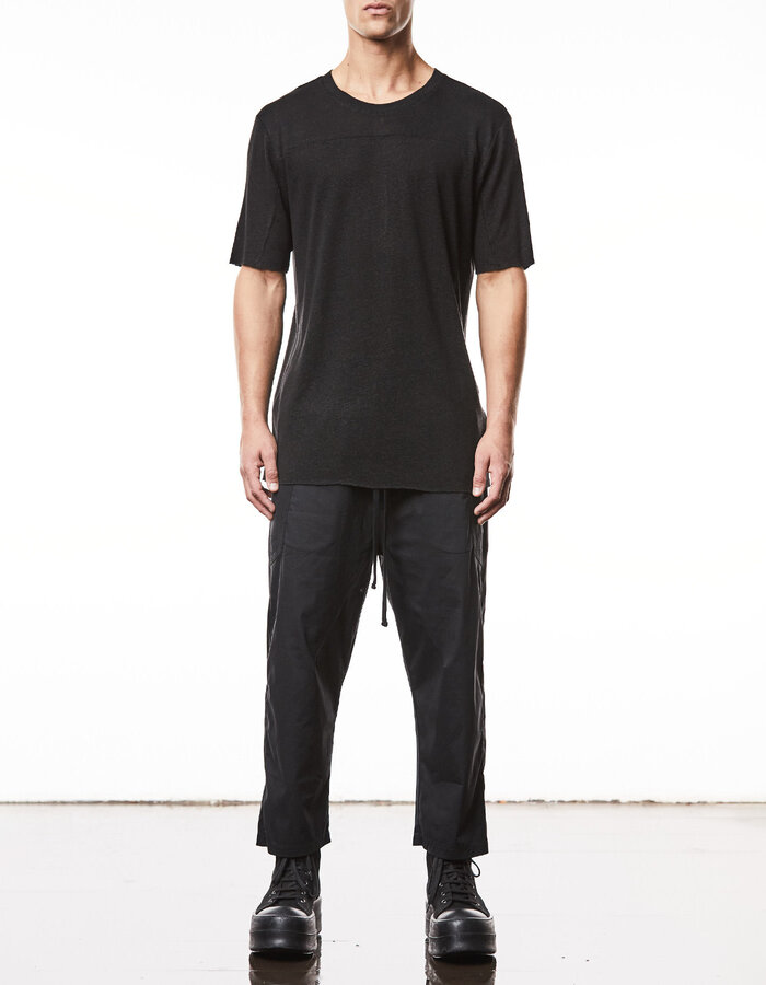 THOM KROM LINEN / VISCOSE CREW NECK T-SHIRT - BLACK