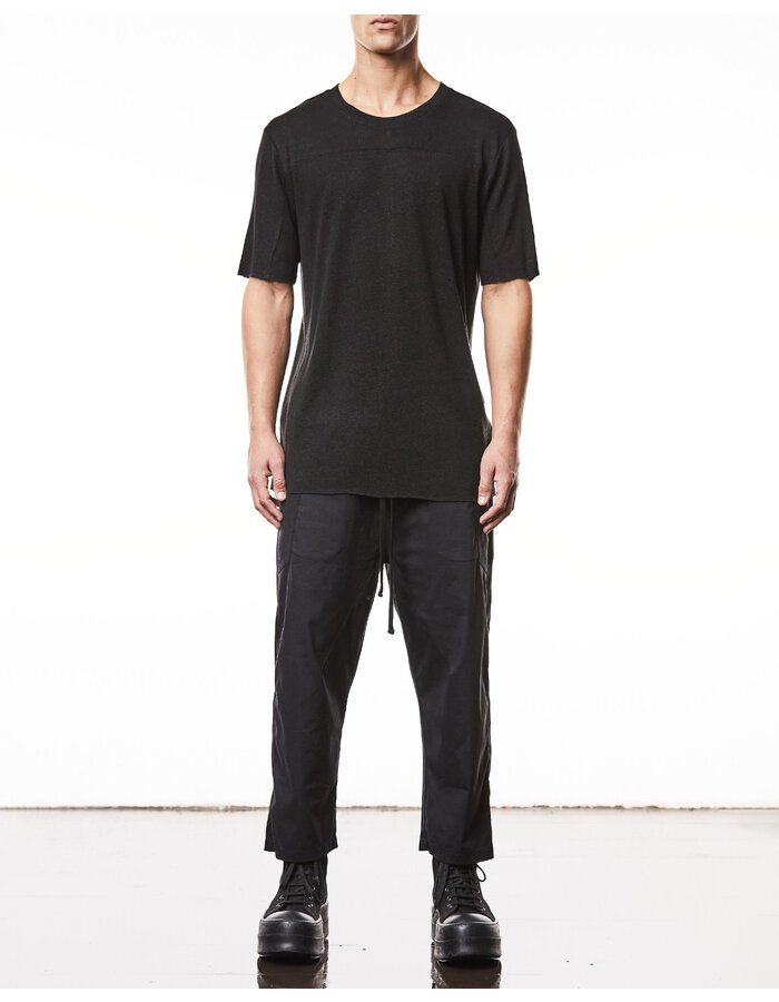 THOM KROM LINEN / VISCOSE CREW NECK T-SHIRT - BLACK