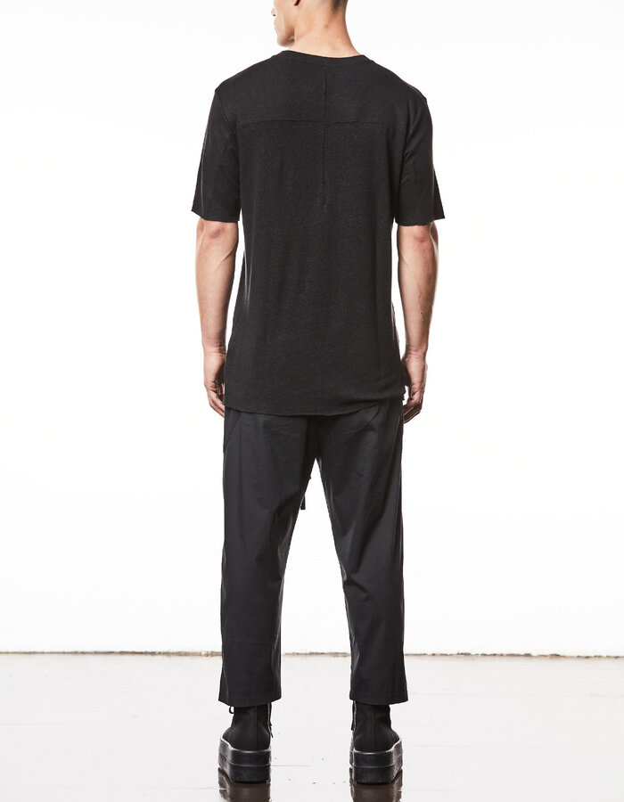THOM KROM LINEN / VISCOSE CREW NECK T-SHIRT - BLACK