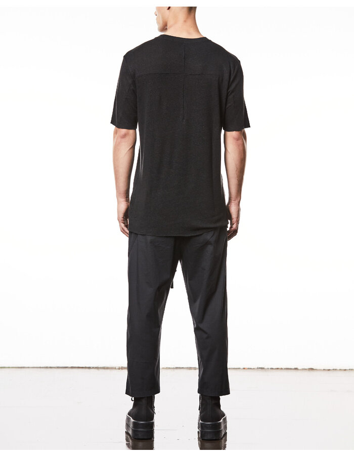 THOM KROM LINEN / VISCOSE CREW NECK T-SHIRT - BLACK