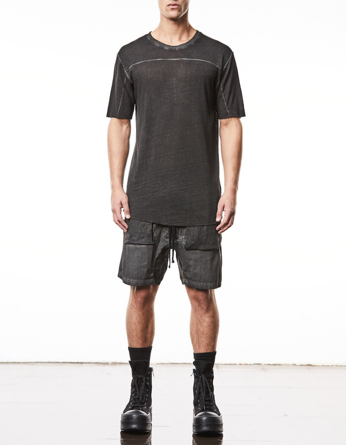 THOM KROM LINEN / VISCOSE CREW NECK T-SHIRT - OIL